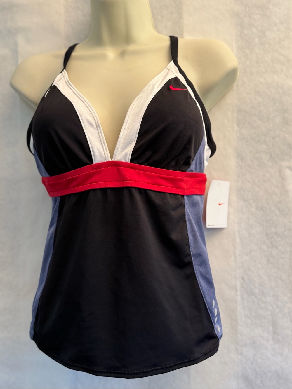 Nike Women's Swim Tankini Top in Black, Navy & Red. NWT Sz-12.  LocI4